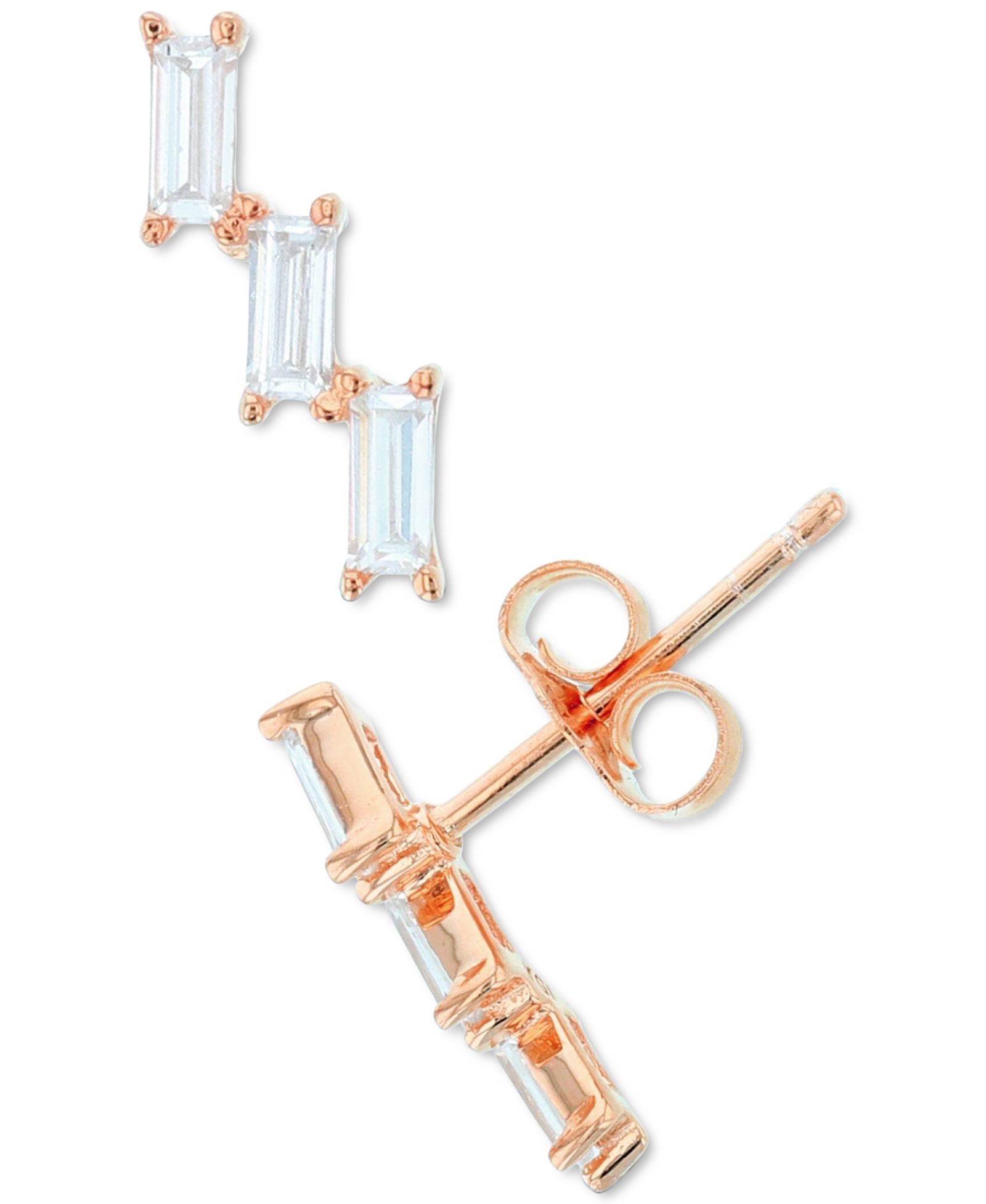 Cubic Zirconia Baguette Stud Earrings в 14k Rose Gold-Plated Sterling Silver