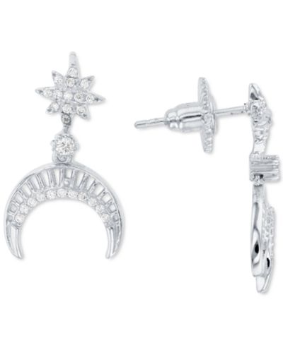 Cubic Zirconia Star & Crescent Moon Drop Earrings in Sterling Silver