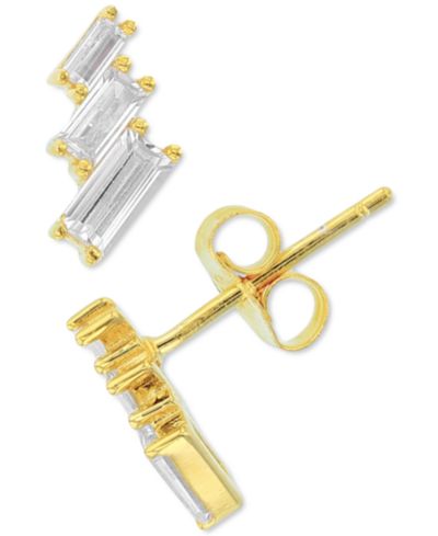 Серьги-гвоздики Cubic Zirconia Baguette из позолоченного стерлингового серебра
