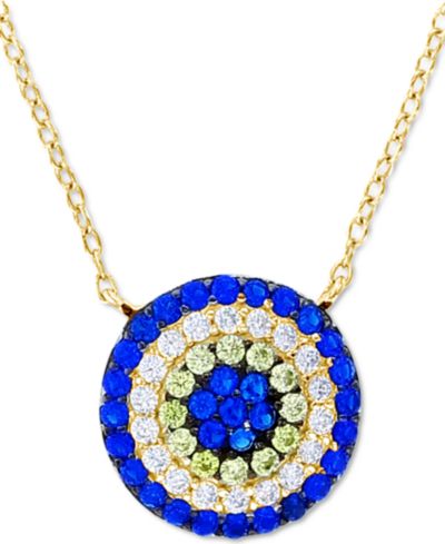 Подвеска-кулон из 14k золотого напыления на стерлинговом серебре с Blue Spinel Cubic Zirconia Evil Eye, 18"