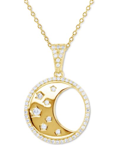 Подвеска-кулон Cubic Zirconia Crescent Moon Disc 18" из 14k Gold-Plated Sterling Silver