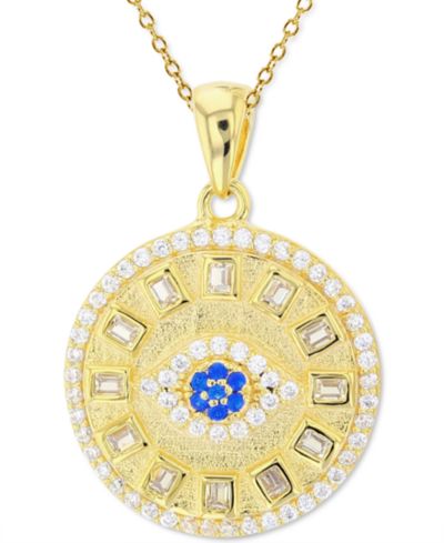 Подвеска-кулон Cubic Zirconia & Lab-Grown Blue Spinel Evil Eye Disc 18" в позолоченном стерлинговом серебре 14k Gold-Plated