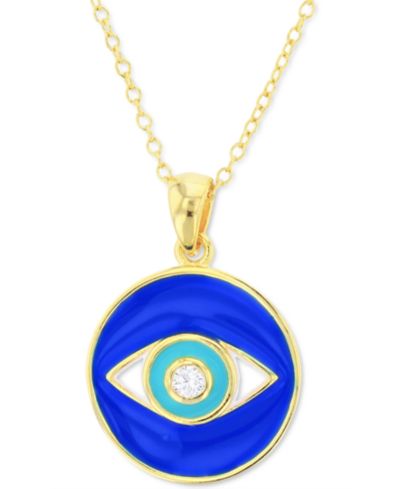 Подвеска-кулон Cubic Zirconia & Enamel Evil Eye Disc из стерлингового серебра с напылением 14k Gold, 16" + 2" удлинитель