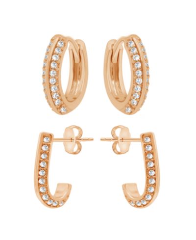 Комплект серег And Now This Cubic Zirconia Crystal Huggie Hoop и J Hoop Duo, Rose Gold Plate