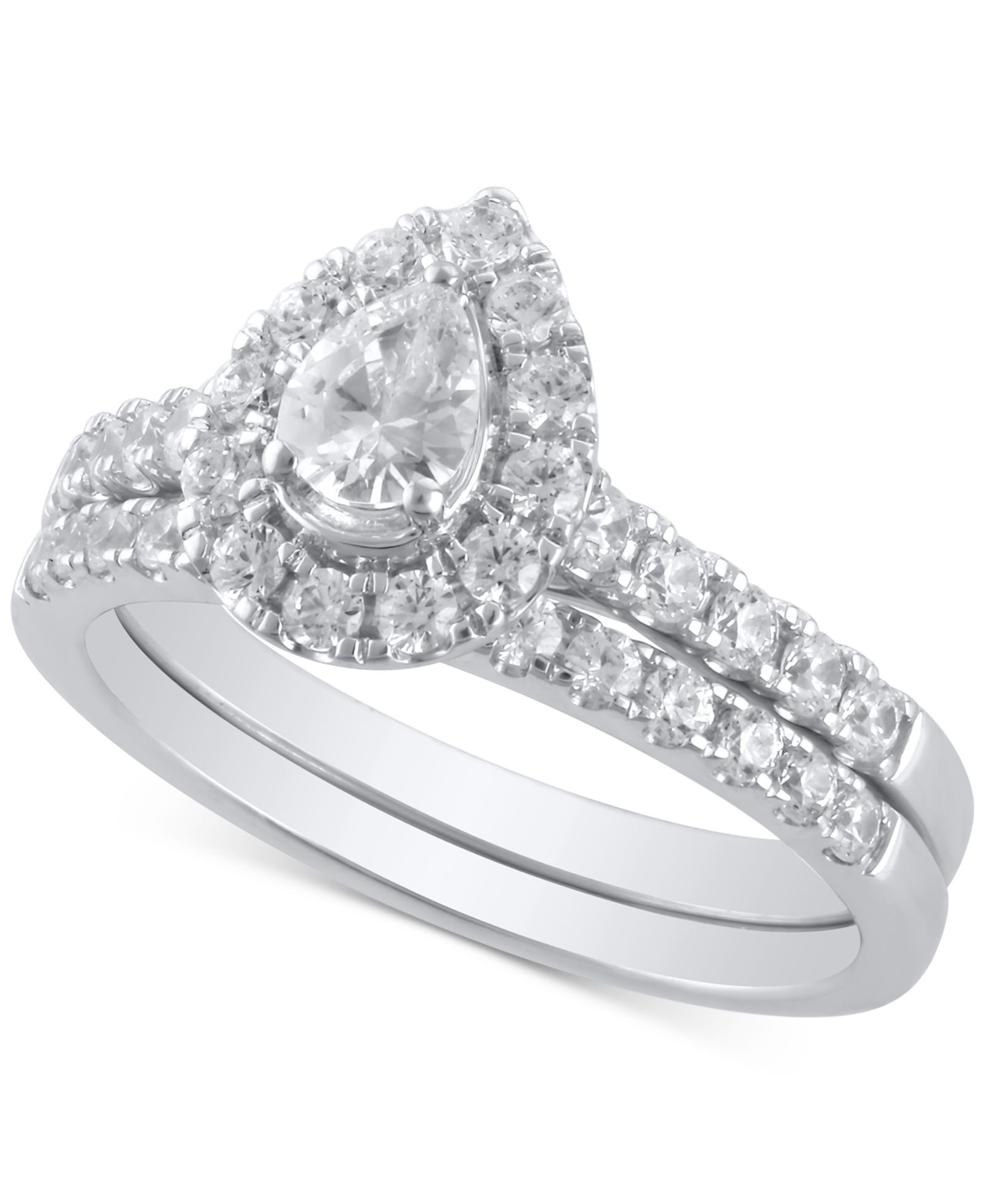 Свадебный набор с бриллиантами Pear-Cut Halo в белом золоте 14k