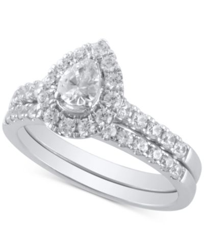 Свадебный набор с бриллиантами Pear-Cut Halo в белом золоте 14k