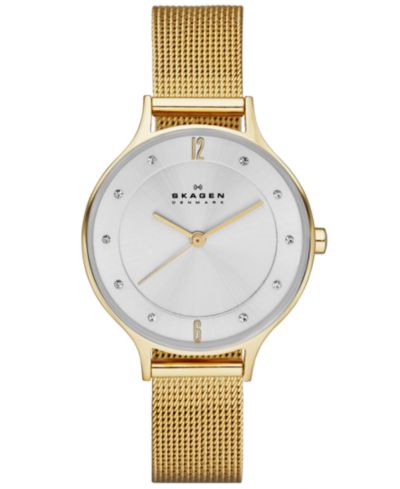 Женские часы Skagen Anita Gold-Tone Stainless Steel Mesh 30mm SKW2150