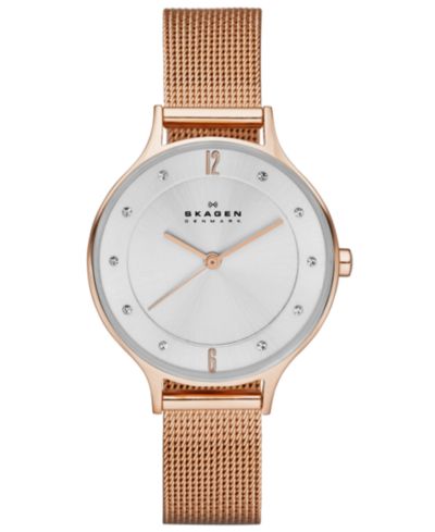 Женские часы Skagen Anita Rose Gold-Tone Stainless Steel Mesh 30mm SKW2151