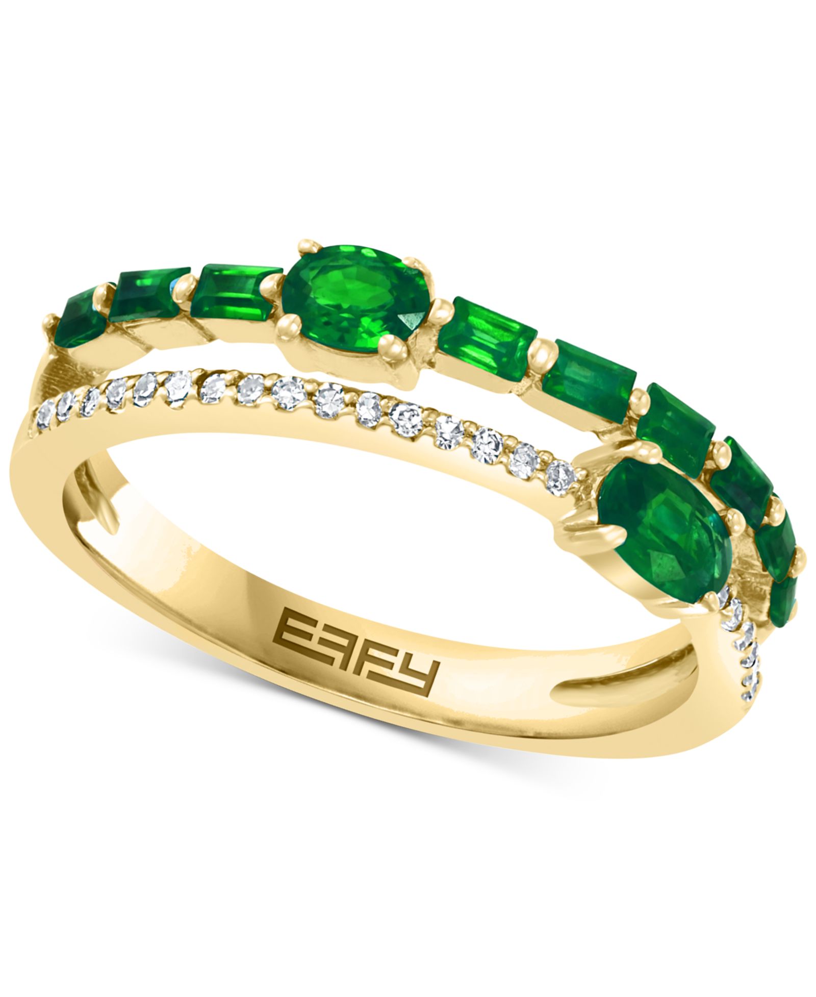 Кольцо EFFY Emerald (3/4 ct. t.w.) & Diamond (1/10 ct. t.w.) Stack Look Double Row в 14k Gold