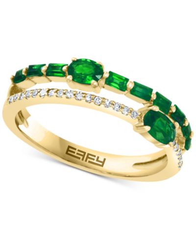 Кольцо EFFY Emerald (3/4 ct. t.w.) & Diamond (1/10 ct. t.w.) Stack Look Double Row в 14k Gold