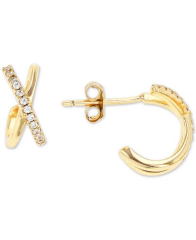 Серьги-кольца Cubic Zirconia Crossover Extra Small Huggie Hoop, 0.43''