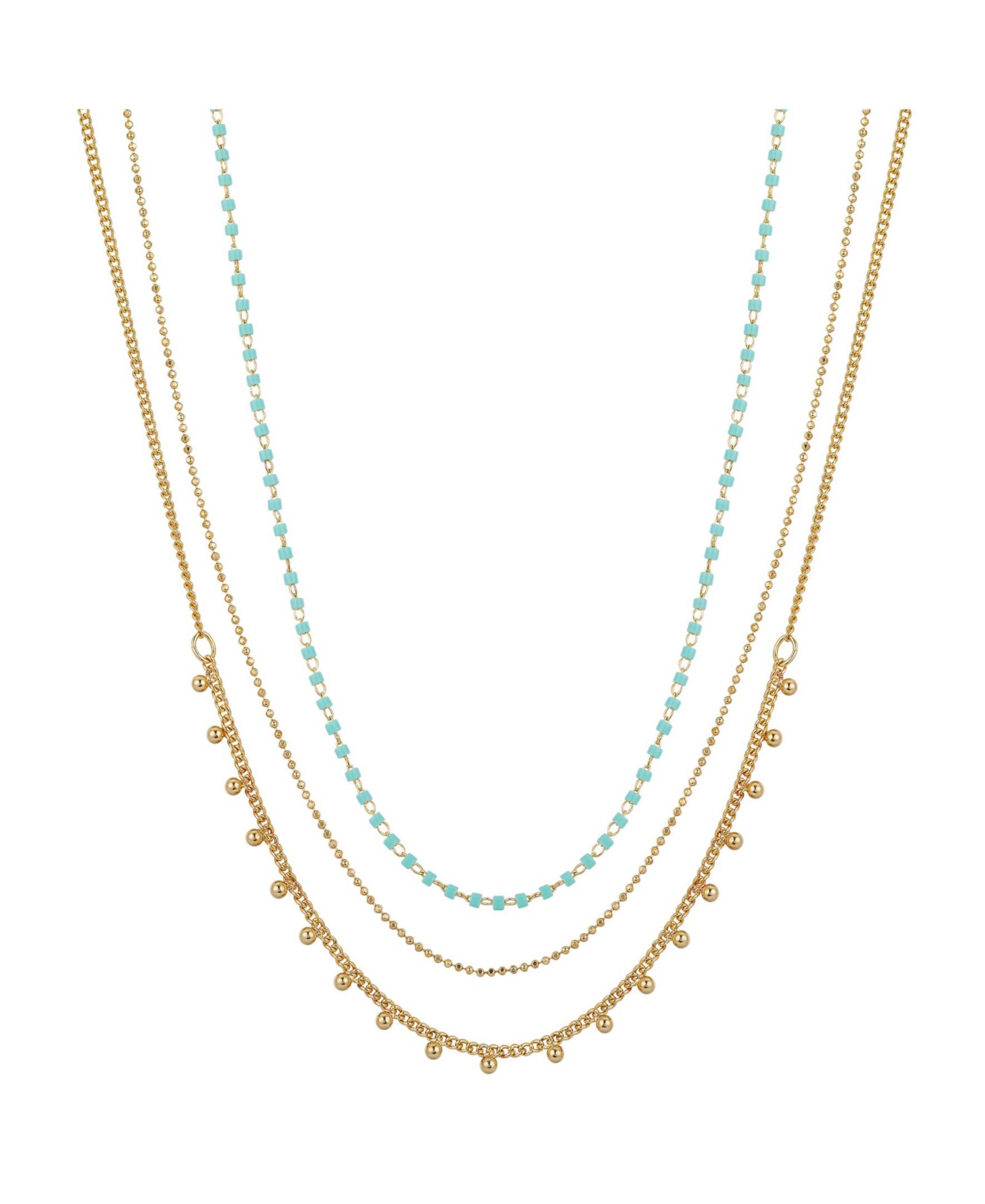 14K Gold Flash Plated 3-Pieces Layered Chain Necklace Set