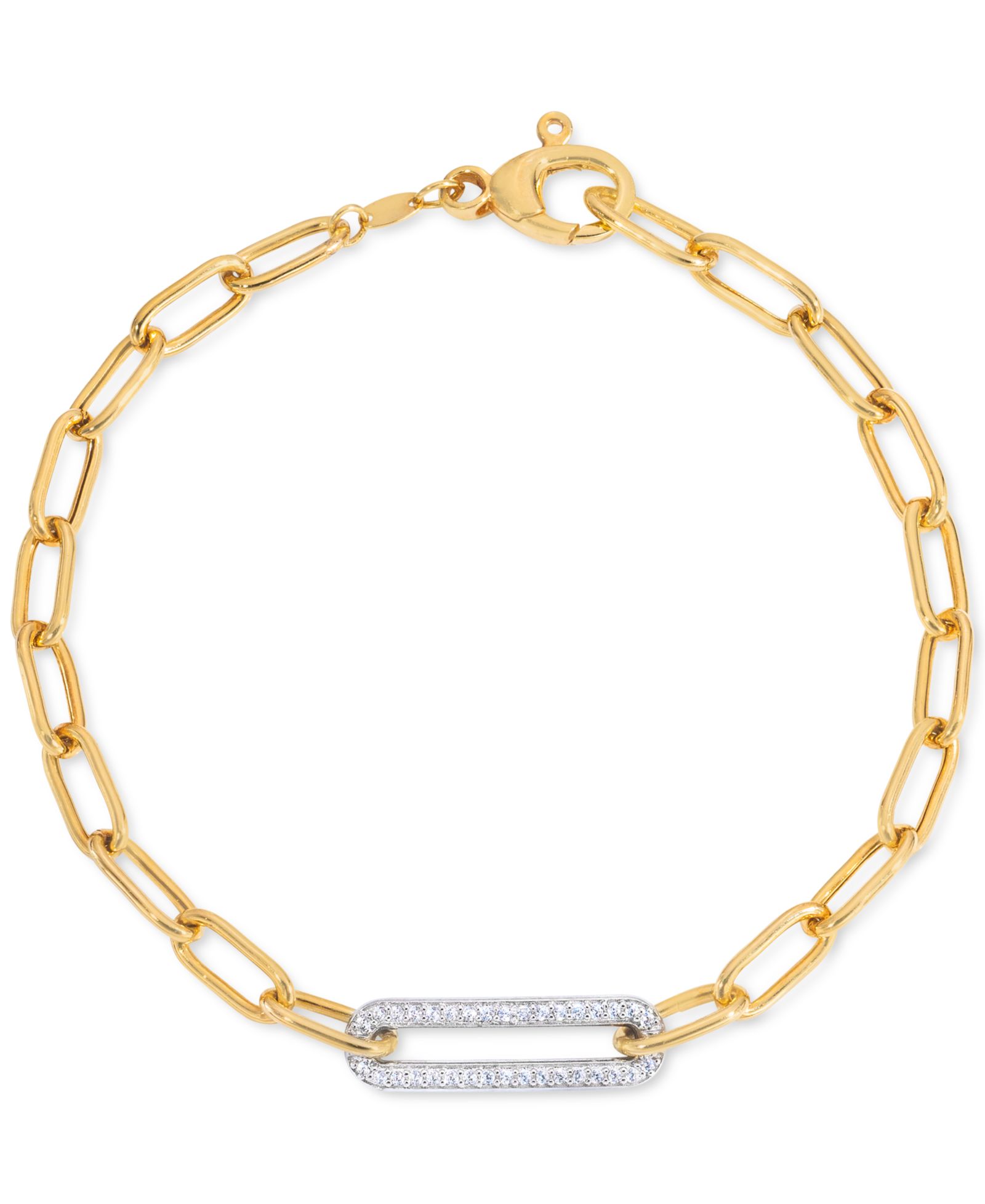 Браслет Diamond Bar Paperclip Link Chain в Sterling Silver & 14k Gold-Plate
