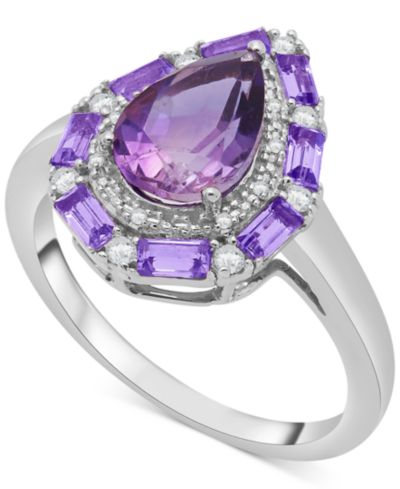Кольцо Teardrop Halo Ring в стерлинговом серебре с синим топазом (3-3/8 ct. t.w.) и белым топазом (1/6 ct. t.w.)