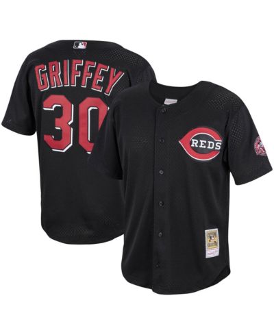 Men's Mitchell & Ness Ken Griffey Jr. Black Cincinnati Reds Cooperstown Collection Mesh Batting Practice Button-Up Jersey