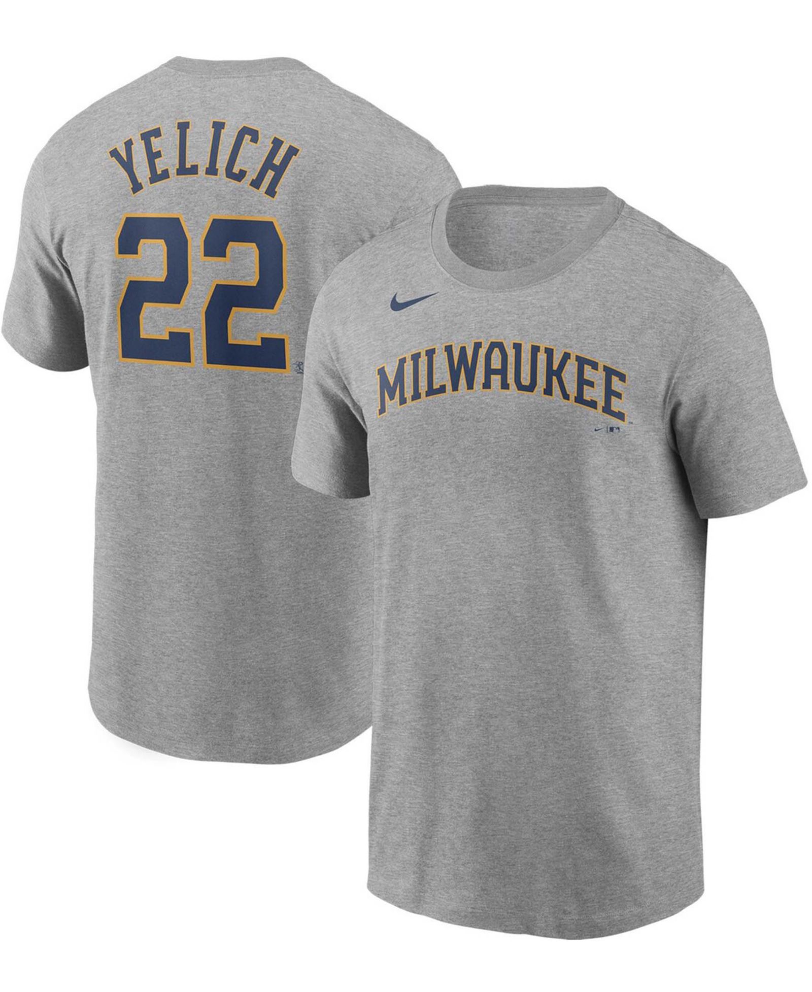 Мужская футболка Nike Christian Yelich Gray Milwaukee Brewers Name & Number