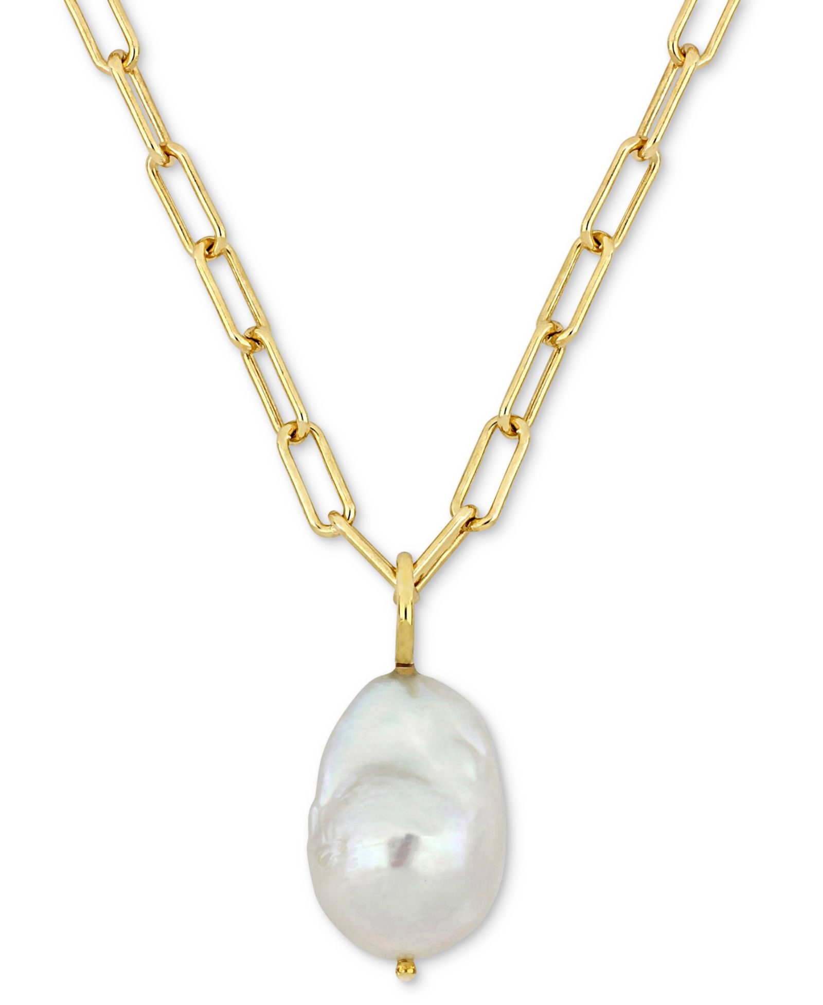 Подвеска-кулон Cultured Freshwater Baroque Pearl (13-14mm) Solitaire 18" в позолоченном стерлинговом серебре
