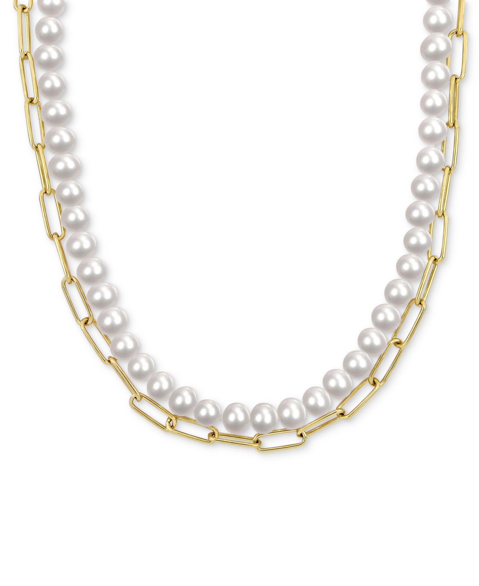 Ожерелье M&C Cultured Freshwater Pearl (7-7-1/2mm) & Paperclip Link Layered 18" Statement в 18k Gold-Plated Sterling Silver