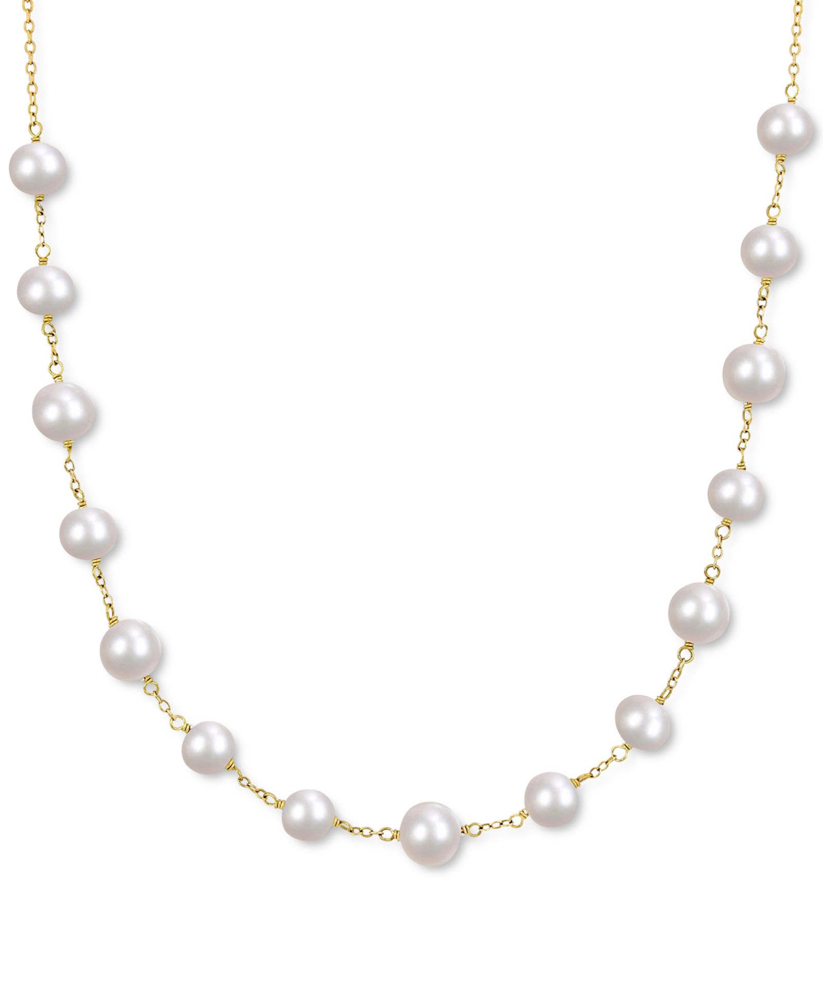 Cultured Freshwater (6-1/2mm-8-1/2mm) Pearl Tin Cup 18" Necklace in 18k Gold-Plated Sterling Silver
