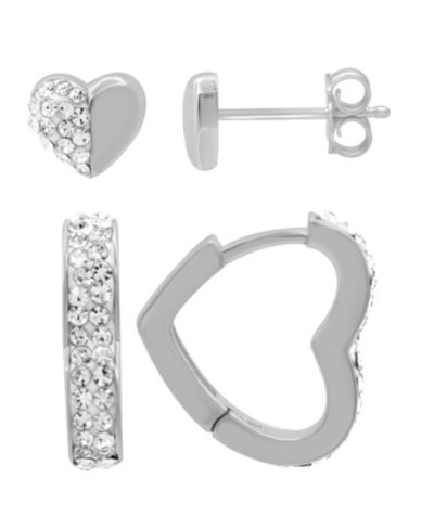 Набор сережек-серьги Heart and Hanging Hoop Gold or Silver Plated 2-Piece
