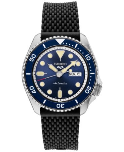 Seiko Мужские автоматические часы 5 Sports с черным силиконовым ремешком 43mm