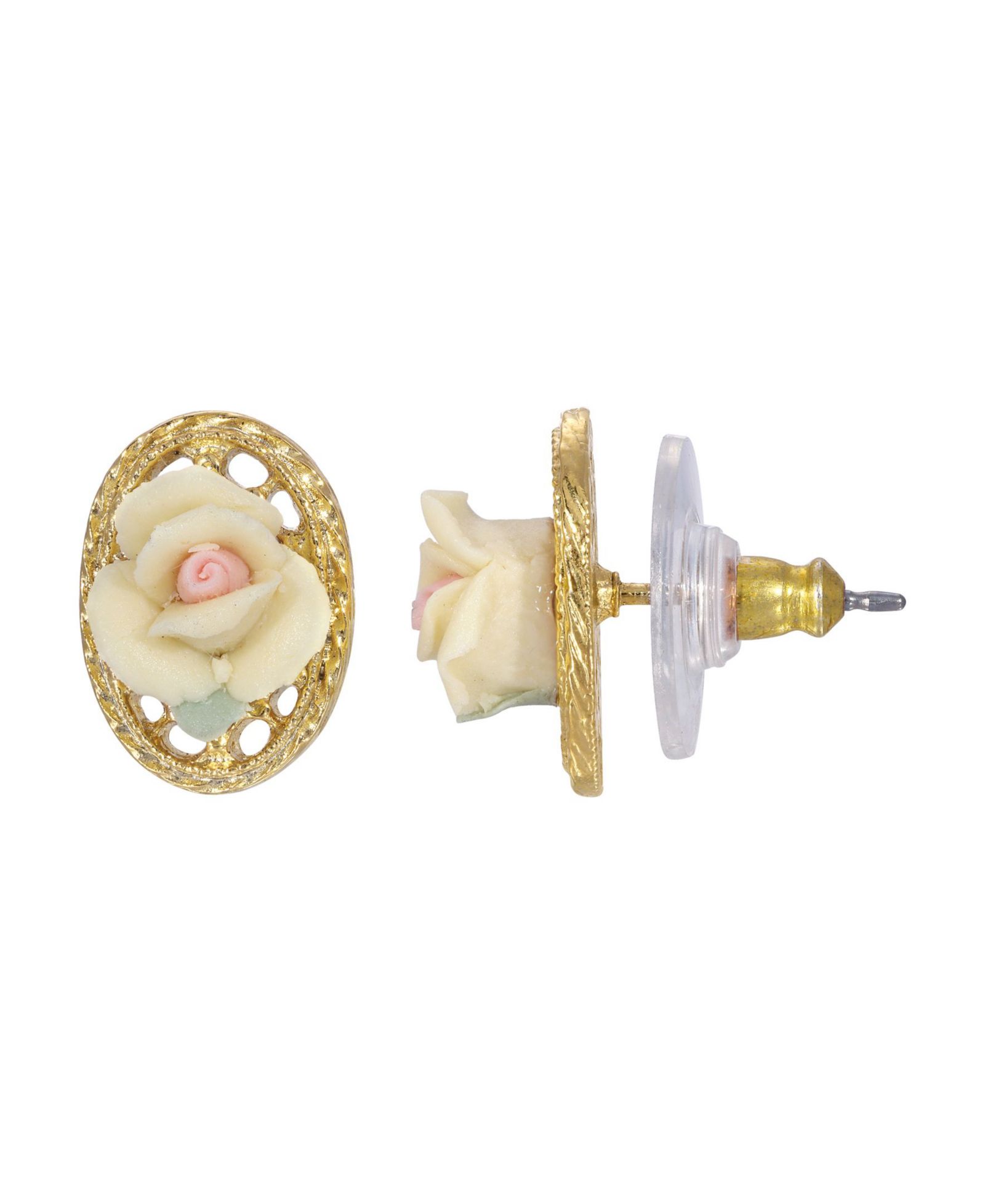 Серьги-гвоздики 2028 14K Gold Plated Rose Oval Lattice Button