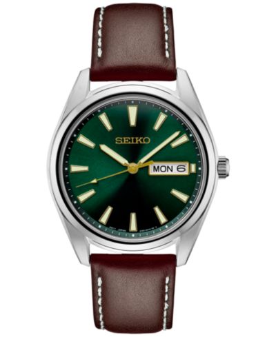 Seiko Мужские часы Essentials Brown Leather Strap, 40mm