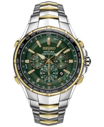 Мужские часы Seiko Chronograph Solar Coutura Radio Sync Two-Tone Stainless Steel Bracelet 45mm
