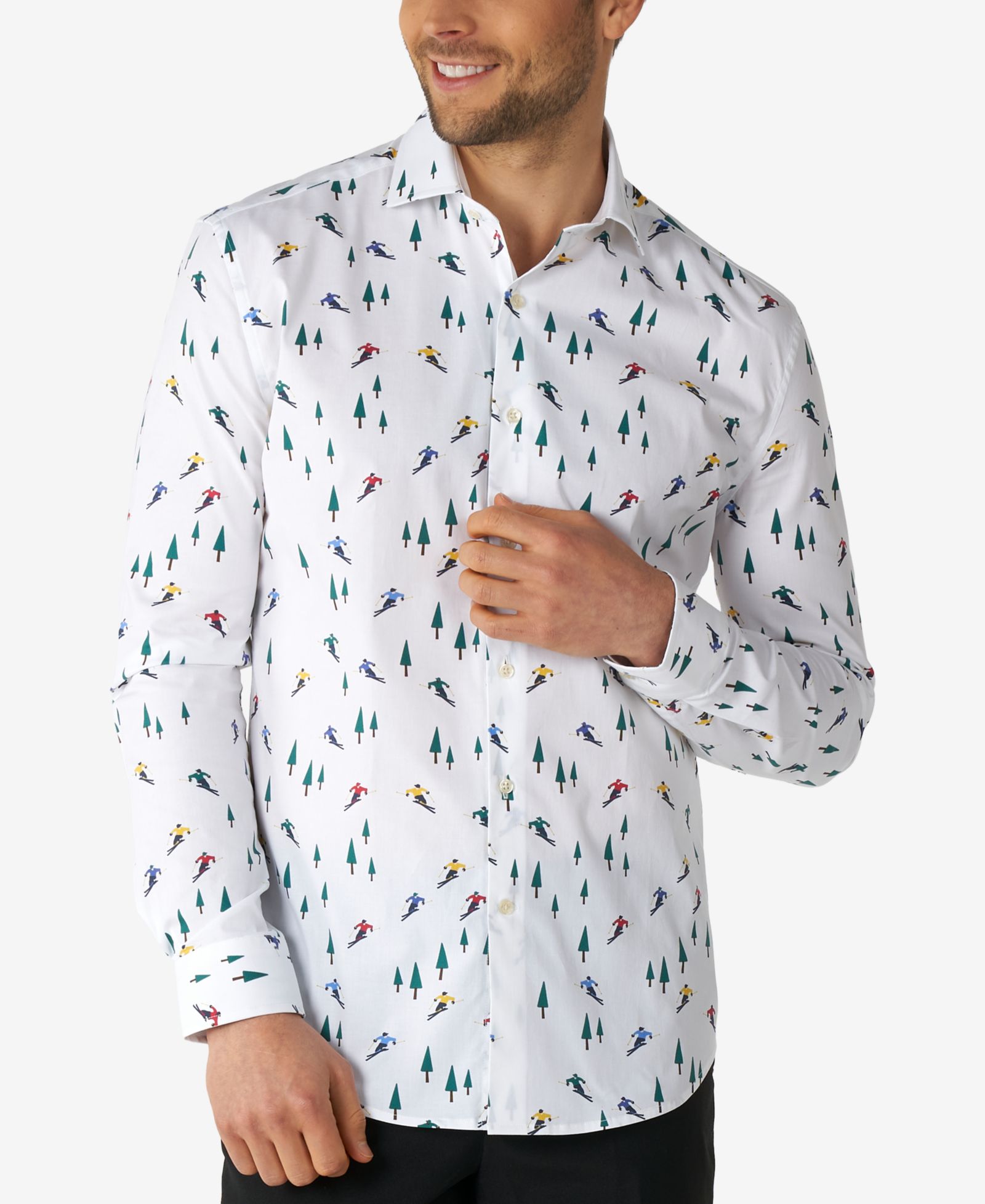 OppoSuits Мужская рождественская рубашка с зимней спортивной символикой Slim Fit White