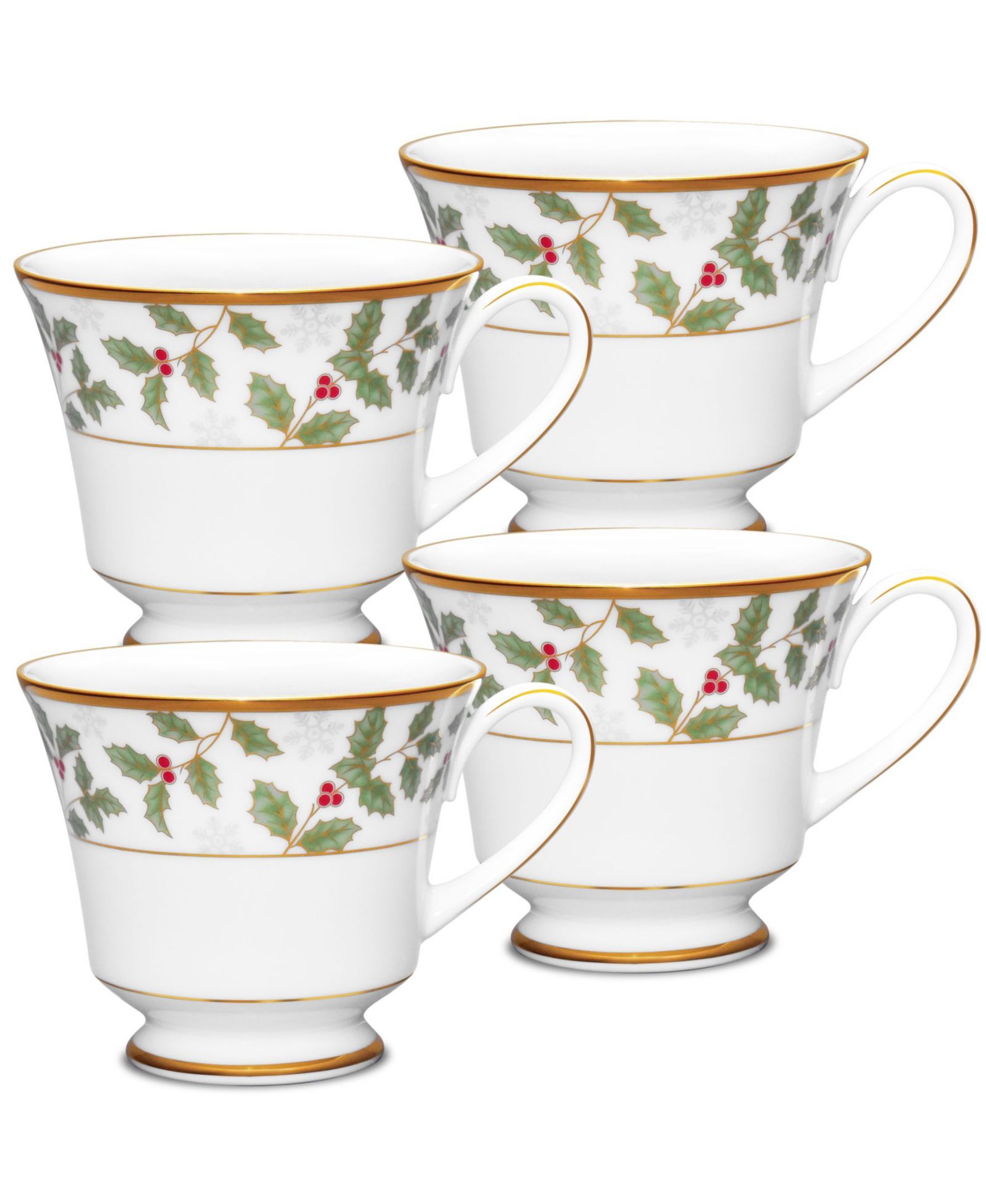 Набор из 4 чашек Noritake Holly & Berry Gold 8 oz.
