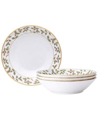Noritake Holly & Berry Gold Set of 4 Soup Bowls, 7.50", 12 oz.