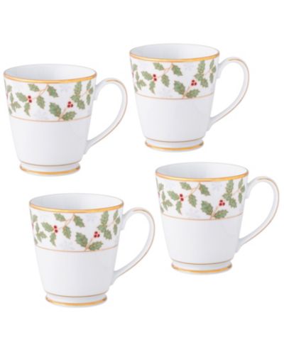Набор из 4 кружек Noritake Holly & Berry Gold, 12 oz.