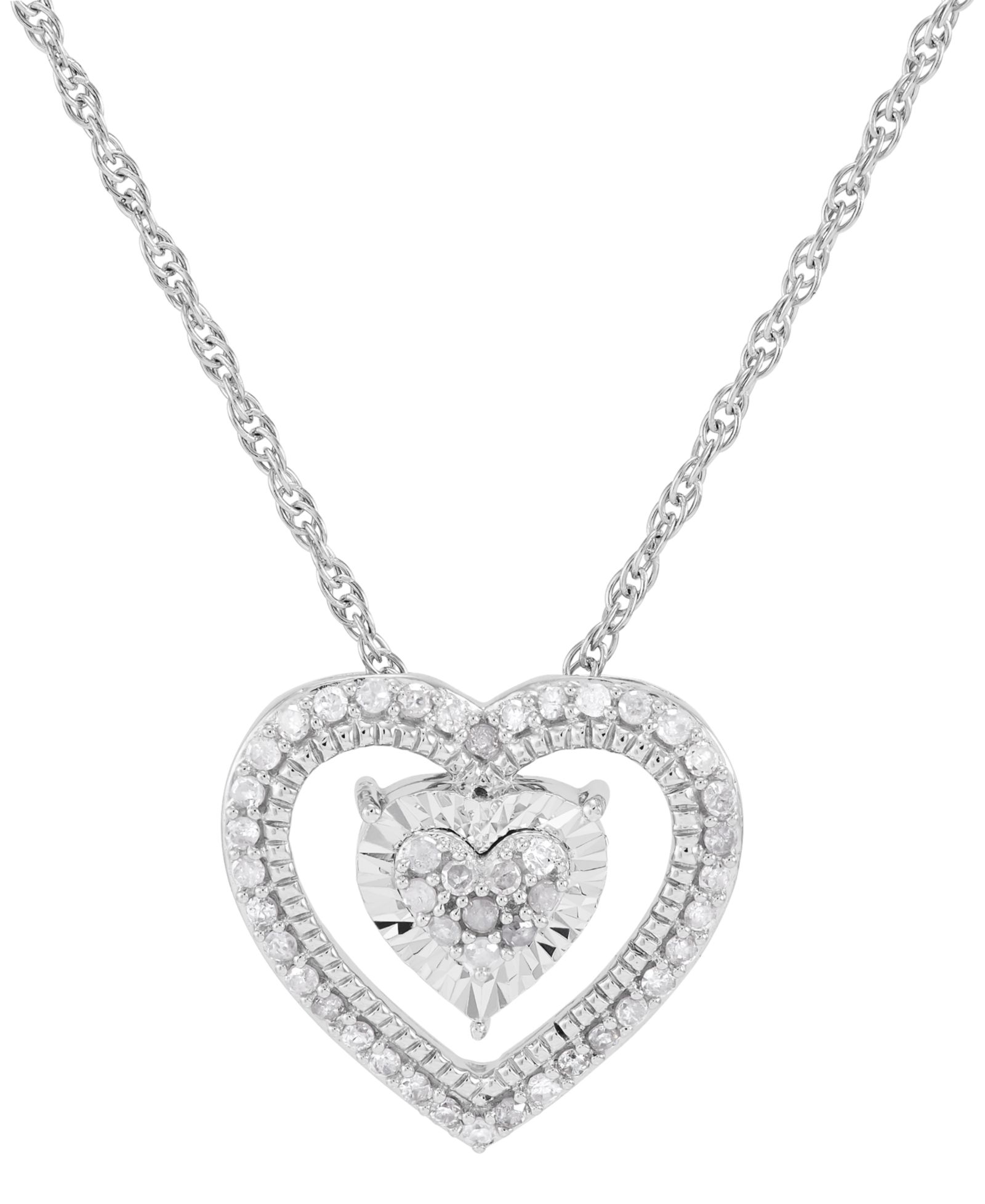 Подвеска Diamond Double Heart в Sterling Silver, 16"+ 2" extender