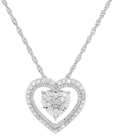 Подвеска Diamond Double Heart в Sterling Silver, 16"+ 2" extender