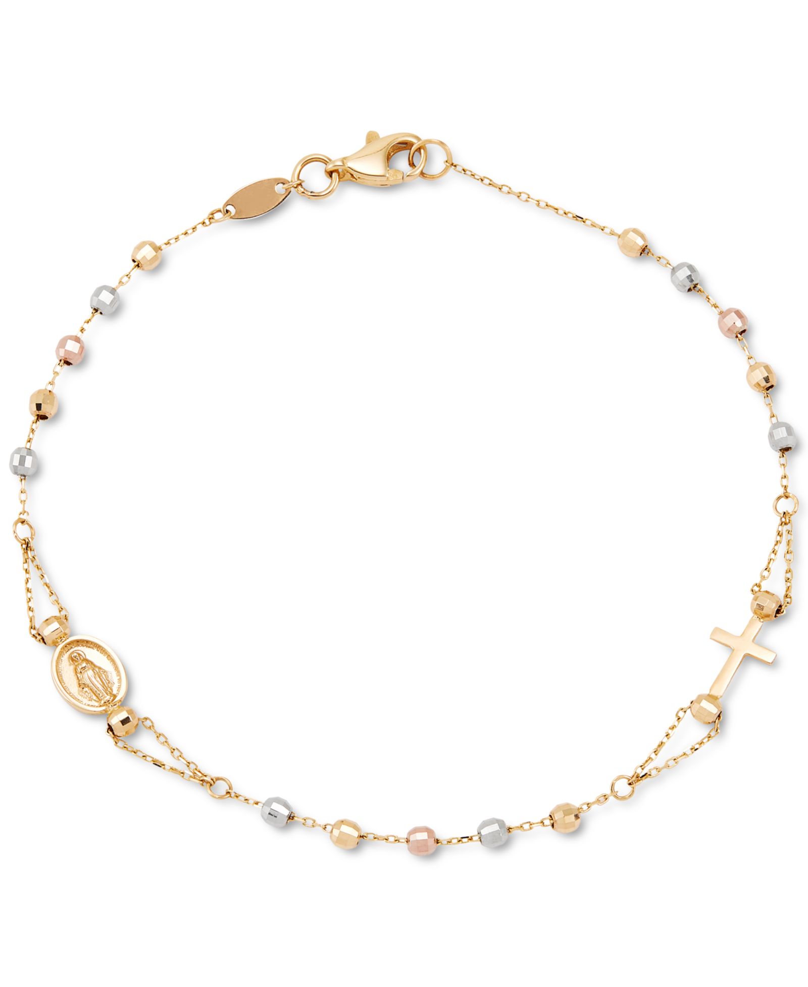 Трехцветный браслет-розарий из 10K Gold, White Gold и Rose Gold