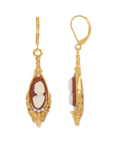 Серьги-подвески 2028, 14K Gold-tone с сердоликом и камеей