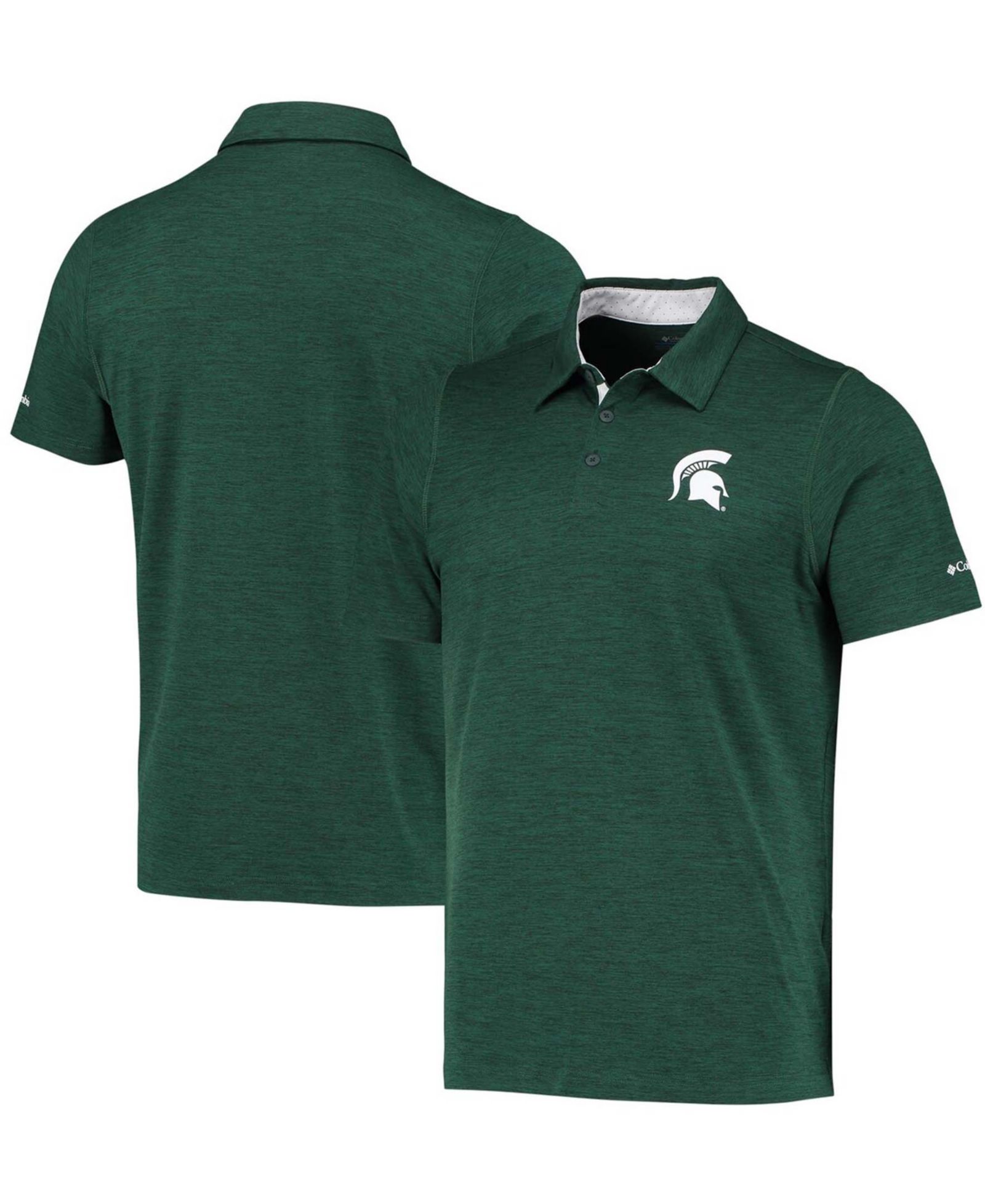 Мужское поло Columbia Michigan State Spartans Tech Trail Space Dye Omni-Shade, зеленое