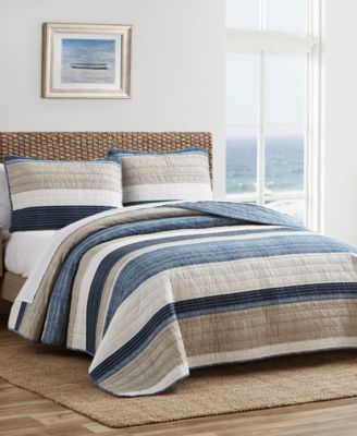 Nautica Ridgeport Blue Cotton Reversible 3 Piece Quilt Set, Full/Queen
