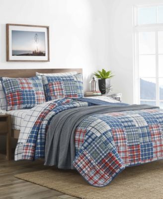 Nautica Raeford Blue Cotton Reversible 3 Piece Quilt Set, King