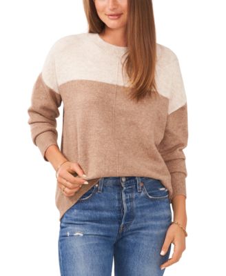 Vince Camuto Women's Cozy Extended Shoulder Color Blocked Sweater