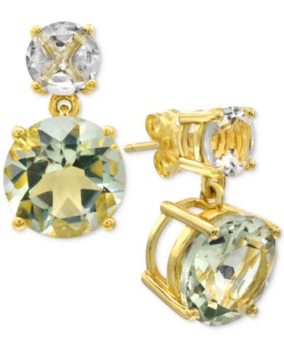 Серьги-подвески Macy's с празиолитом (5-3/4 ct. t.w.) и белым кварцем (1-1/3 ct. t.w.), 14k Gold-Plated Sterling Silver
