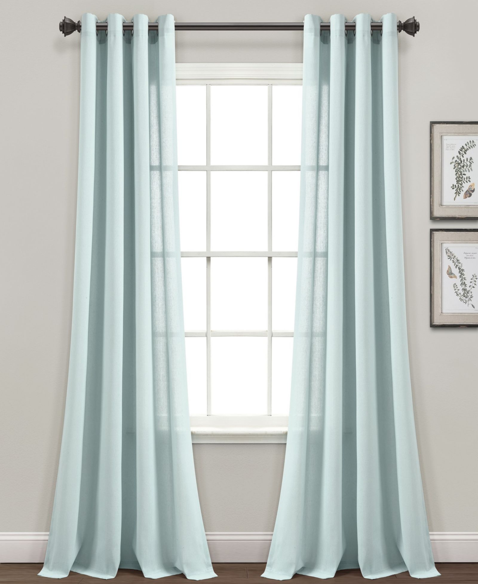 Lush Decor Faux Linen Grommet Window Curtain Panel Pair 52"W x 84"L - Linen Curtains For Bedroom - Blue Curtains For Living Room