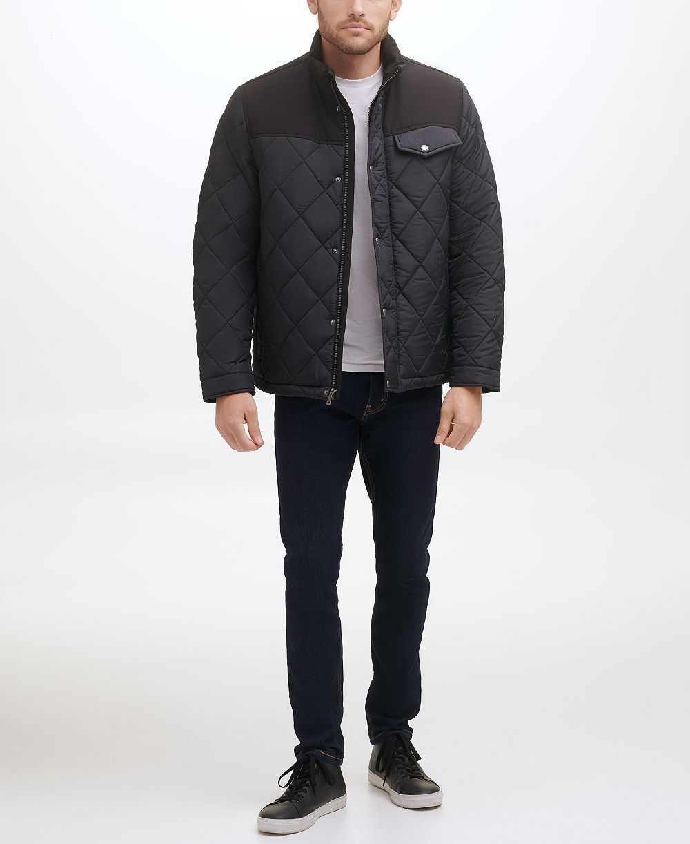 Cole Haan Мужское пальто с отделкой Diamond Quilt и подкладкой Faux Sherpa
