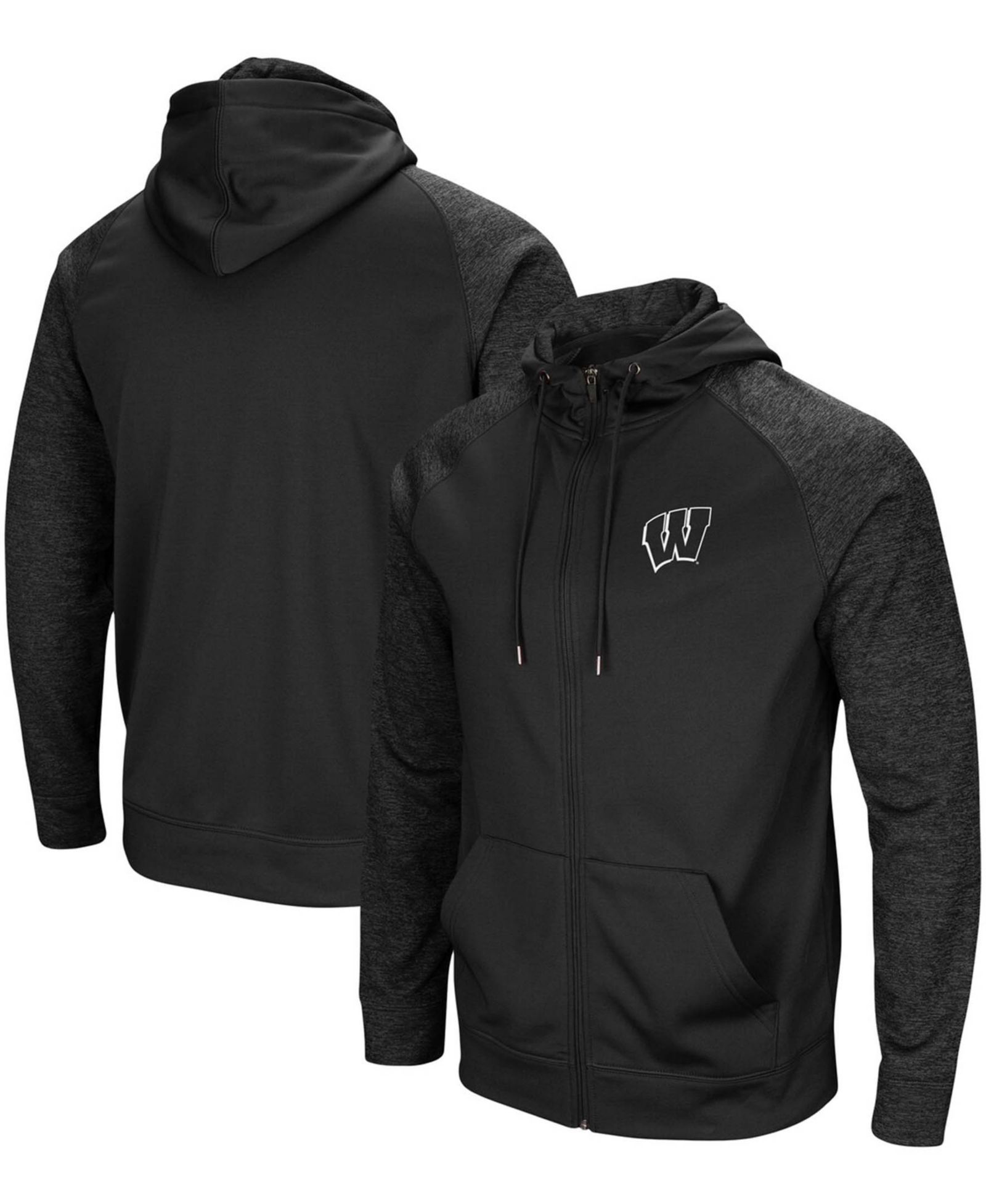 Мужское худи Colosseum Black Wisconsin Badgers Blackout 3.0 Tonal Raglan Full-Zip