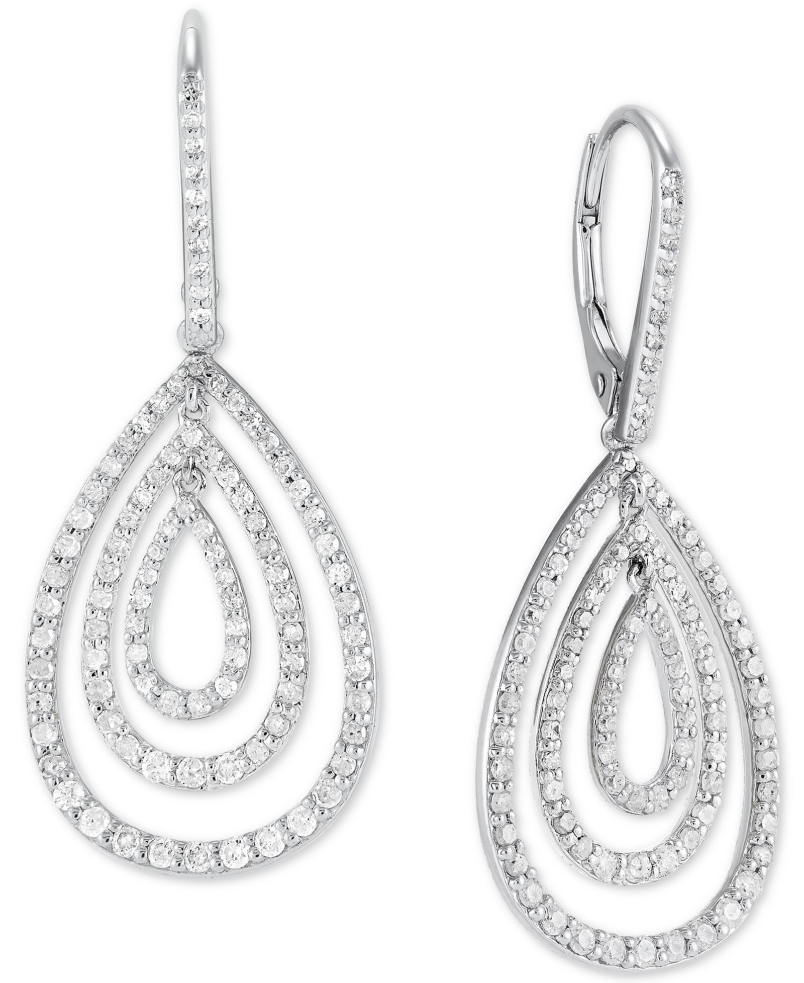 Серьги-капли Diamond Concentric Teardrop Leverback Drop Earrings в серебре Sterling Silver