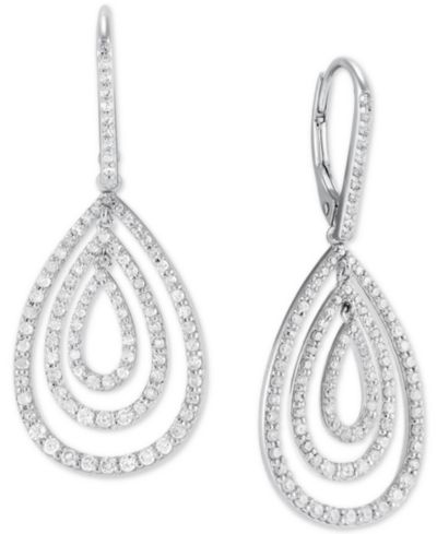 Серьги-капли Diamond Concentric Teardrop Leverback Drop Earrings в серебре Sterling Silver