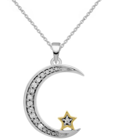 Подвеска Diamond Moon & Star 18" в стерлинговом серебре и 14k Gold-Plate