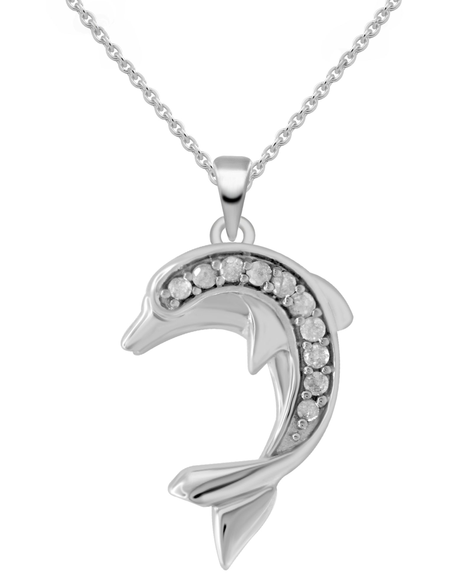 Подвеска Diamond Dolphin 18" (1/10 ct. t.w.) в стерлинговом серебре