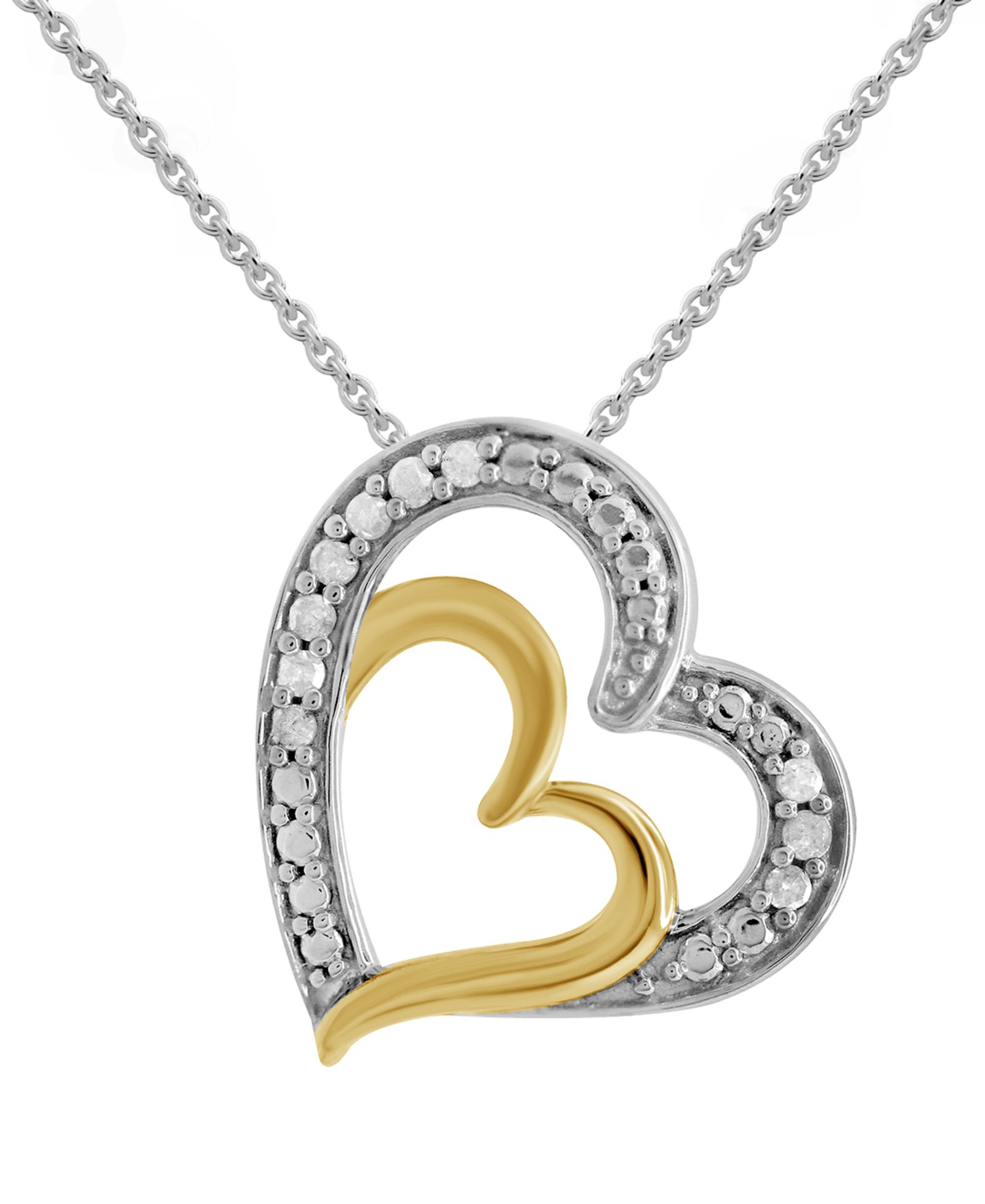 Diamond Double Heart Pendant Necklace в Sterling Silver & 14k Gold-Plate