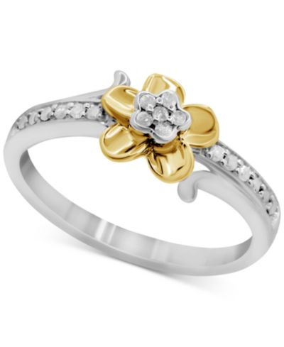 Кольцо с бриллиантовым цветком (1/10 ct. t.w.) из стерлингового серебра и позолоты 14k Gold